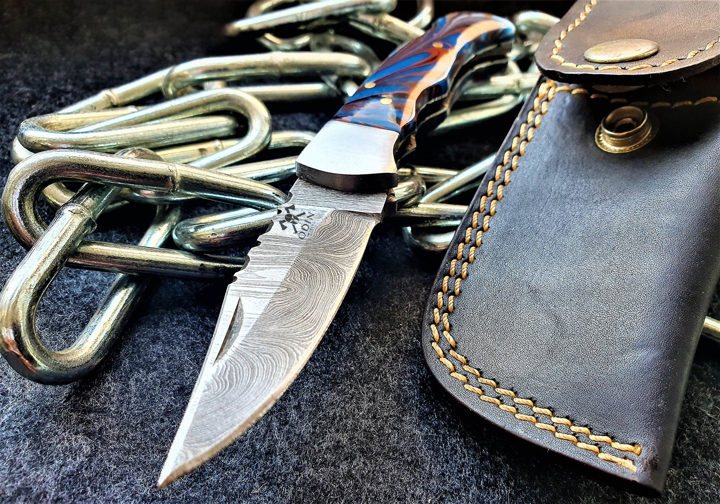 ODIN VIKING Cuchillo Damasco Odin Viking Edc, Peso ligero, CUCHILLO DE DISEÑO UBUTT