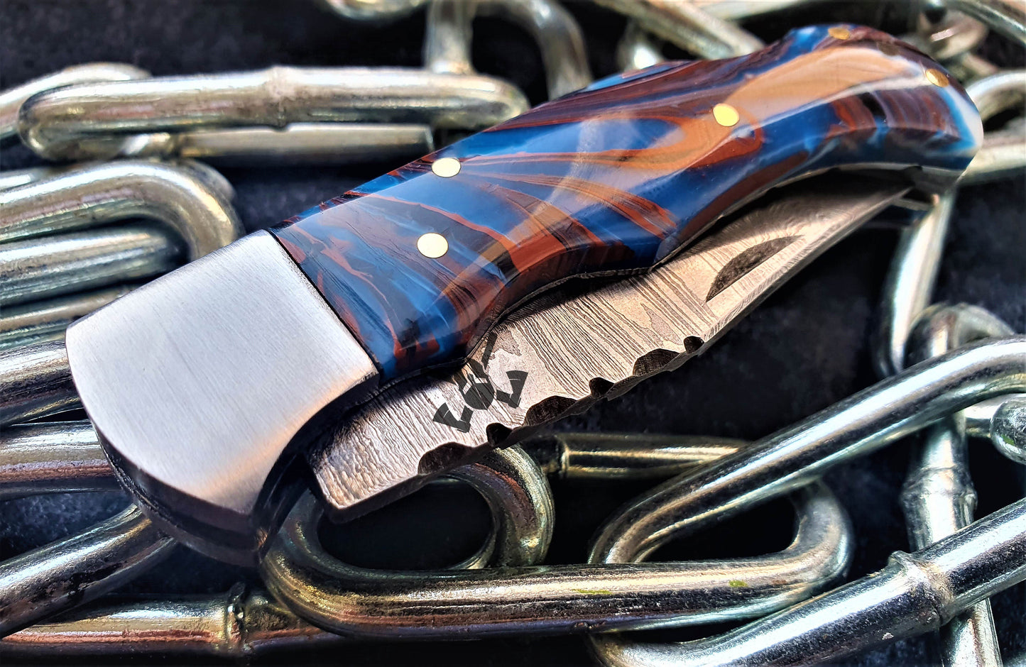 ODIN VIKING Cuchillo Damasco Odin Viking Edc, Peso ligero, CUCHILLO DE DISEÑO UBUTT
