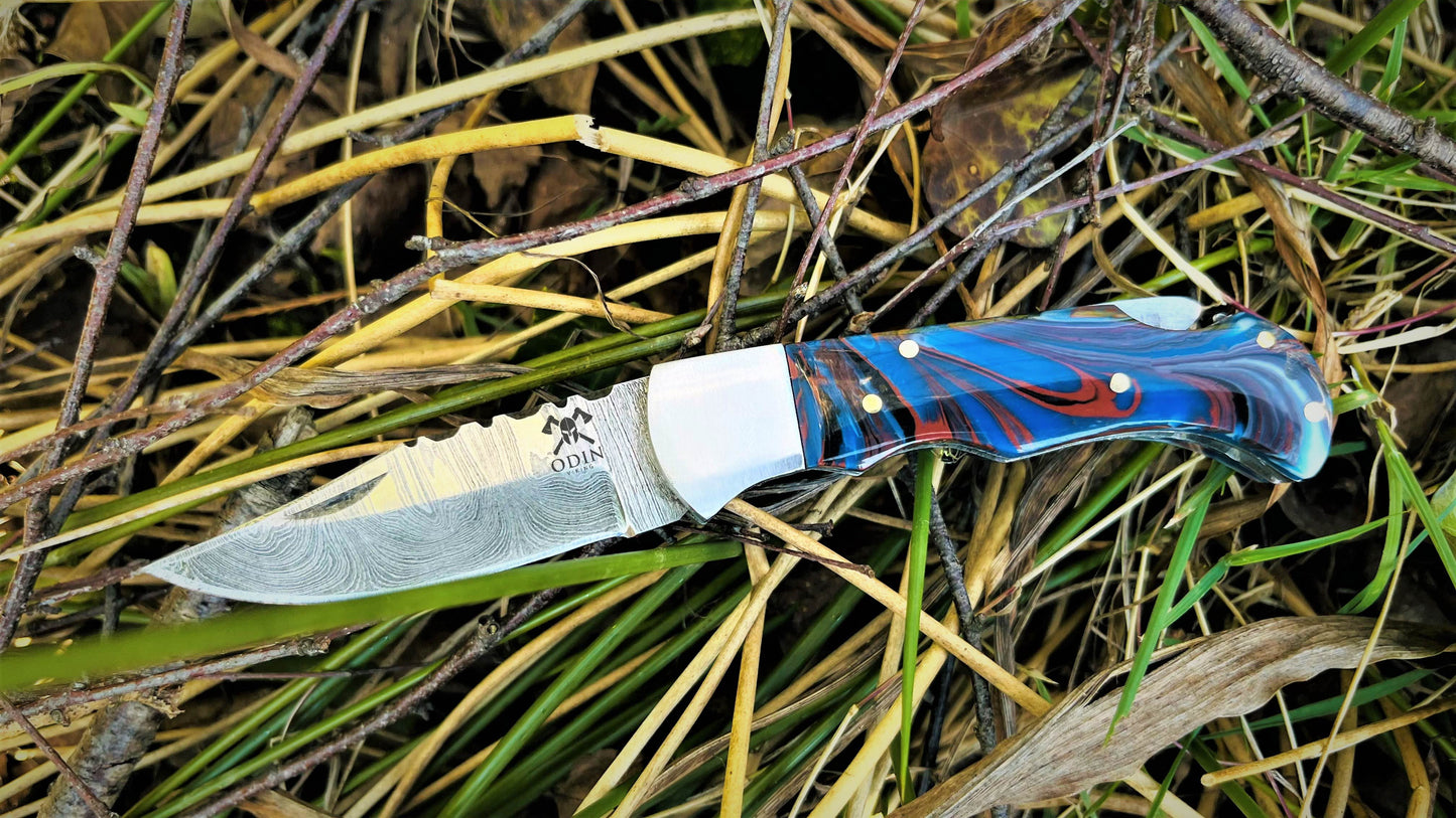 ODIN VIKING Cuchillo Damasco Odin Viking Edc, Peso ligero, CUCHILLO DE DISEÑO UBUTT