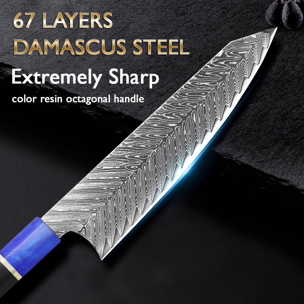 Cuchillo de damasco Sternsteiger Serie de cuchillos de damasco Dragon - mango negro-azul