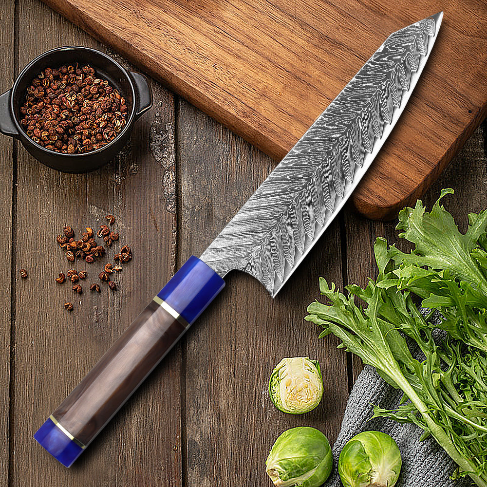 Cuchillo de damasco Sternsteiger Serie de cuchillos de damasco Dragon - mango marrón azul