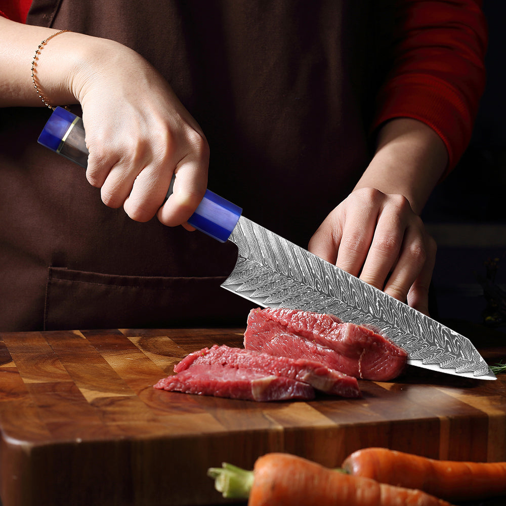 Cuchillo de damasco Sternsteiger Serie de cuchillos de damasco Dragon - mango marrón azul