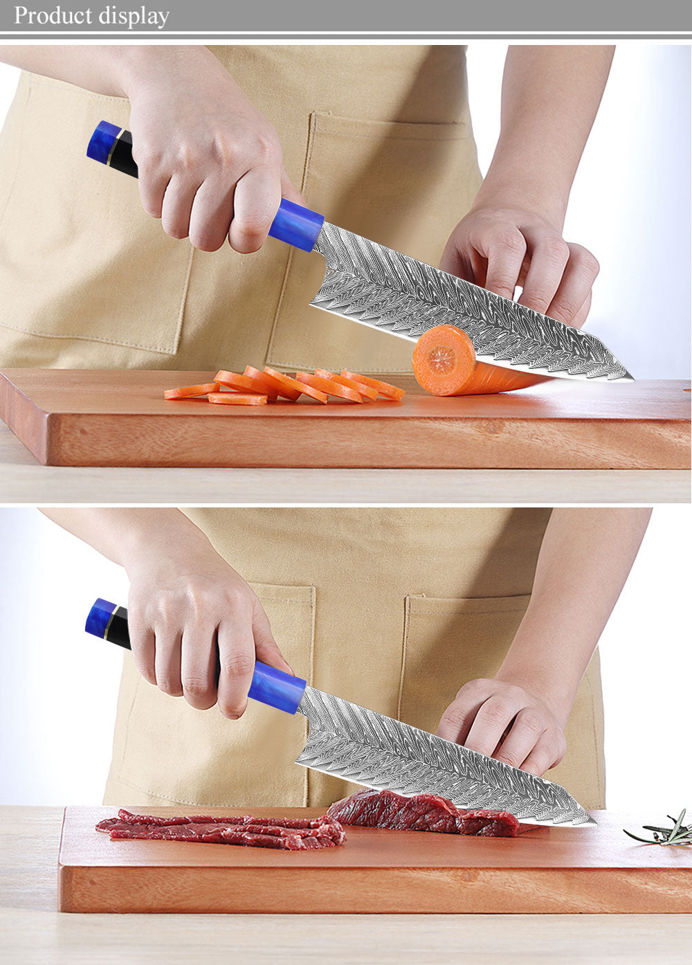 Cuchillo de damasco Sternsteiger Serie de cuchillos de damasco Dragon - mango negro-azul