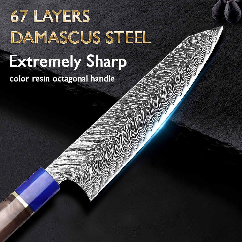 Cuchillo de damasco Sternsteiger Serie de cuchillos de damasco Dragon - mango marrón azul