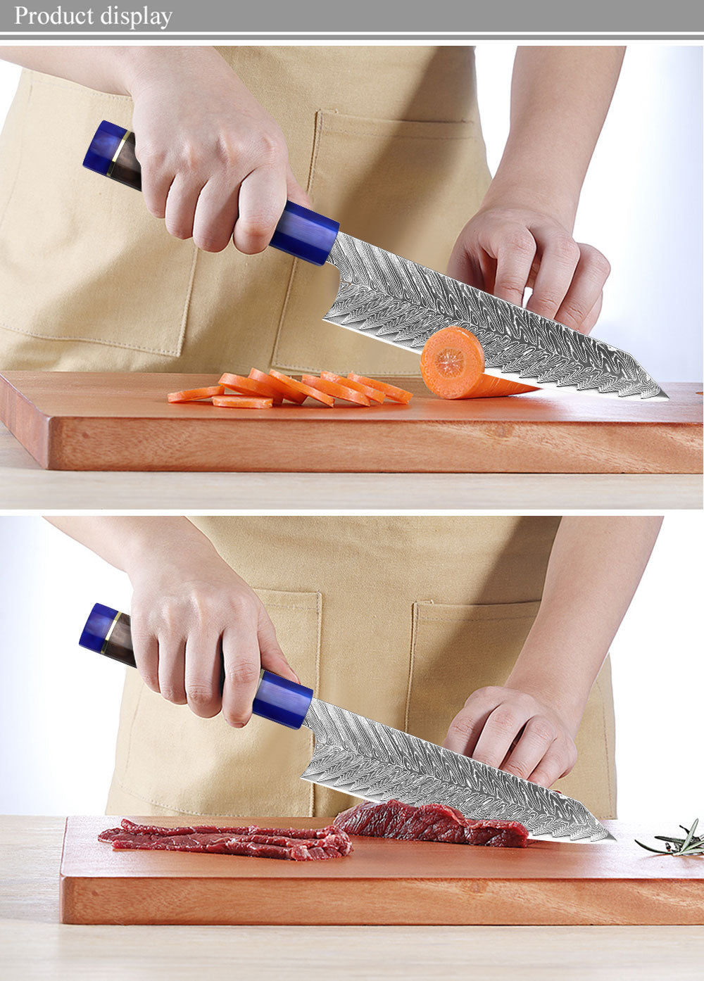 Cuchillo de damasco Sternsteiger Serie de cuchillos de damasco Dragon - mango marrón azul