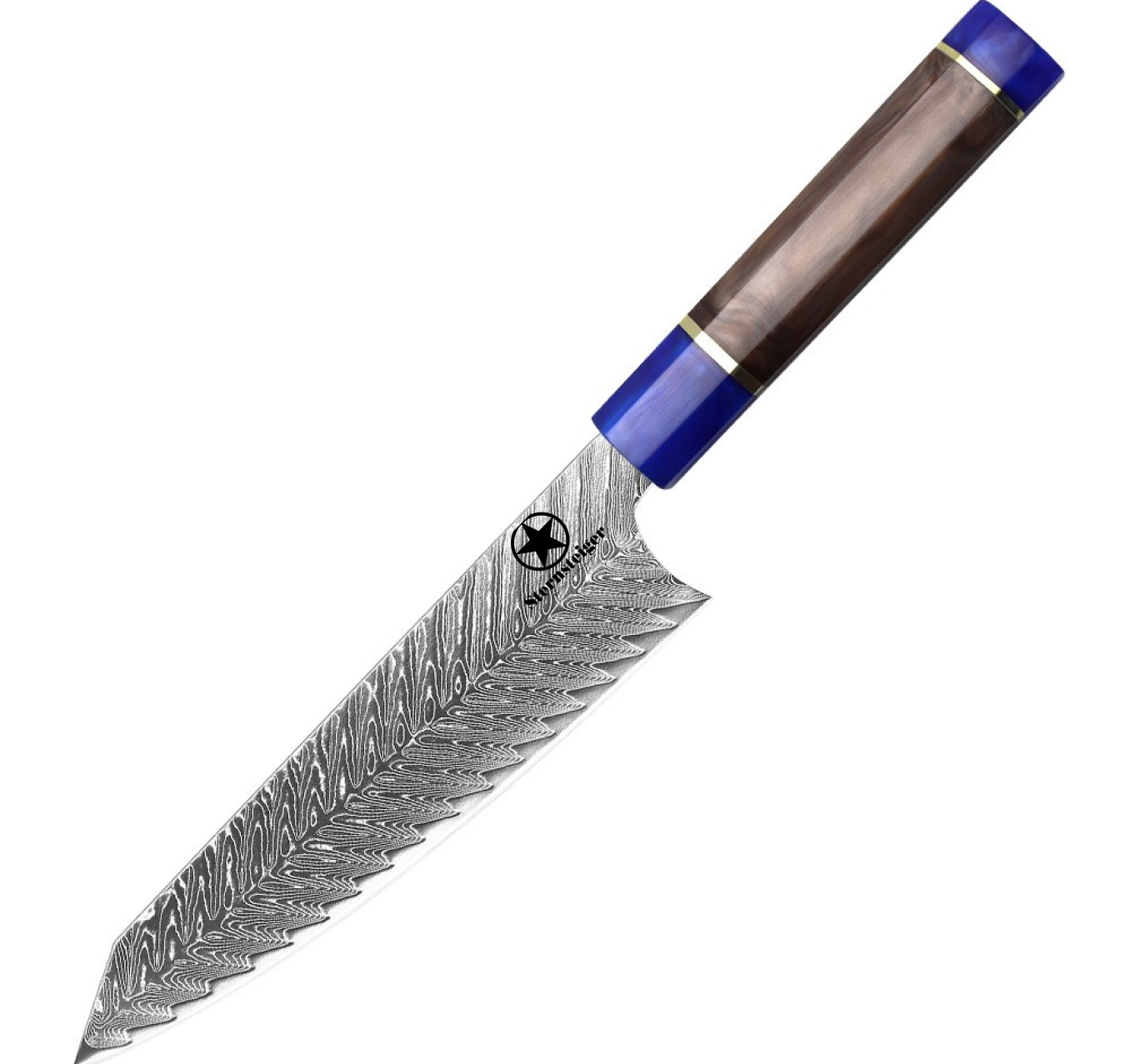 Cuchillo de damasco Sternsteiger Serie de cuchillos de damasco Dragon - mango marrón azul