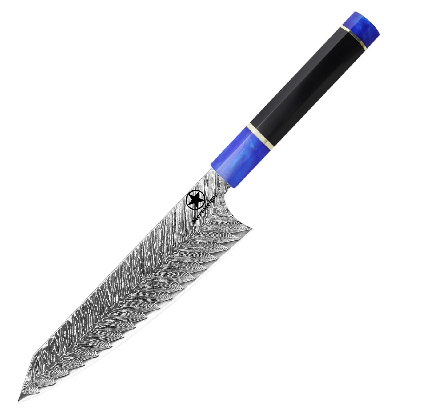 Cuchillo de damasco Sternsteiger Serie de cuchillos de damasco Dragon - mango negro-azul
