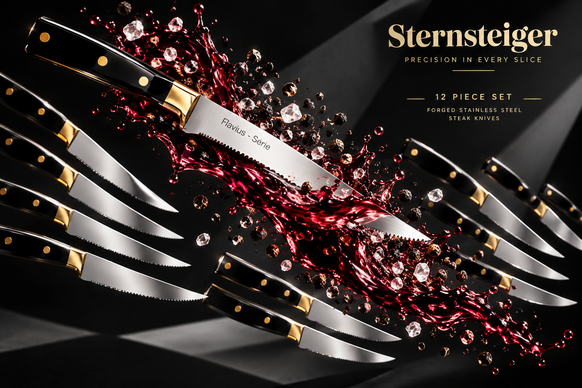 Sternsteiger Flavius Premium Steak Knives | 12-Piece Forged Stainless Steel Dinner Knife Set