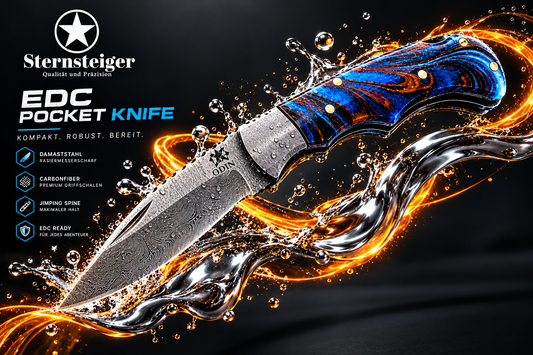 Sternsteiger ODIN VIKING Damascus EDC Folding Knife | Lightweight Handcrafted Pocket Knife by UBUO Design