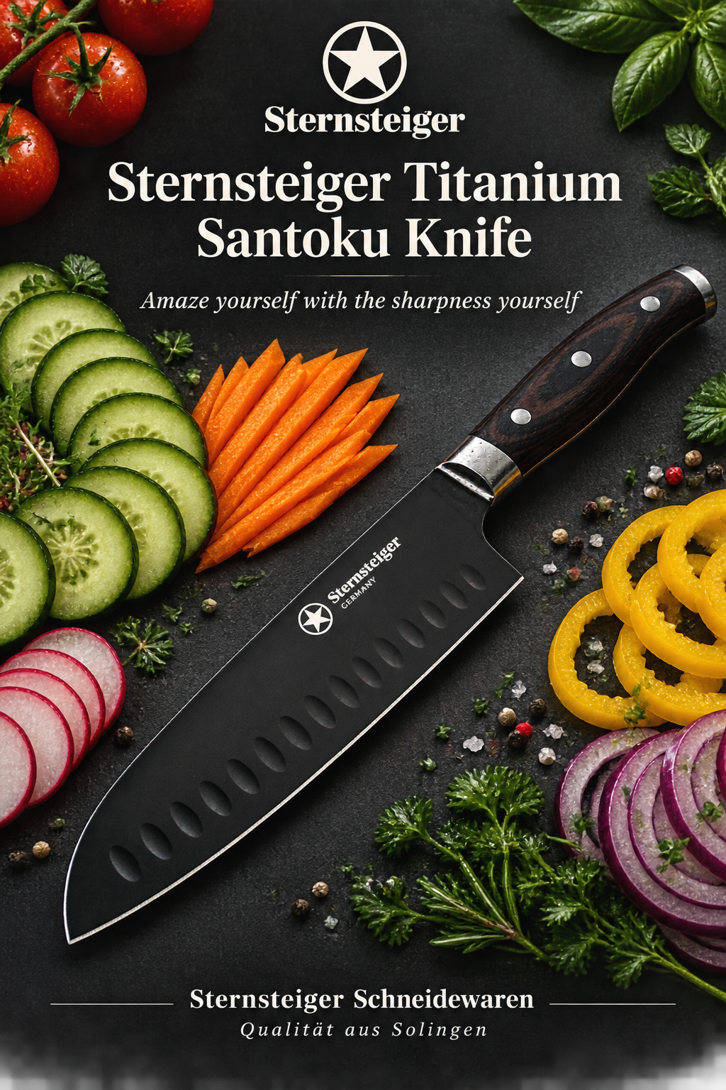 Santoku knife with hollow ground (7"/18cm) | Sternsteiger - Titanium Collection