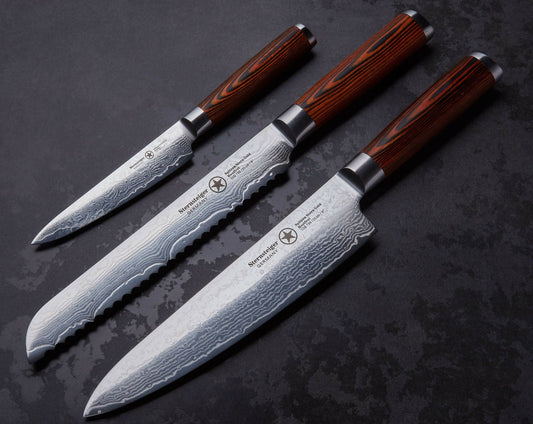Sternsteiger Juego de cuchillos damasco 3 piezas acero damasco japonés VG-10 - SPITZEN-STERN GOLD SERIES