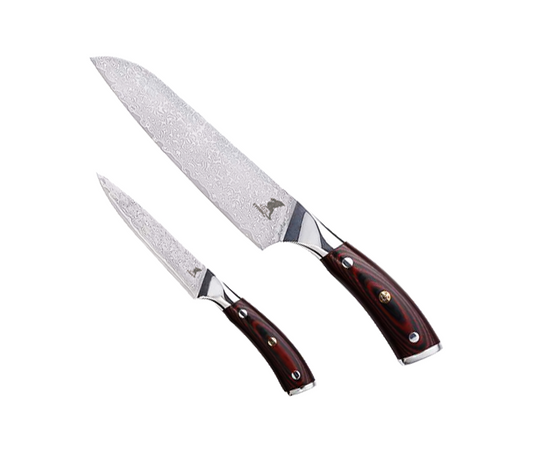 Cuchillo Hiroto Damasco - Cuchillo Santoku de 7" + Cuchillo de pelar de 4"